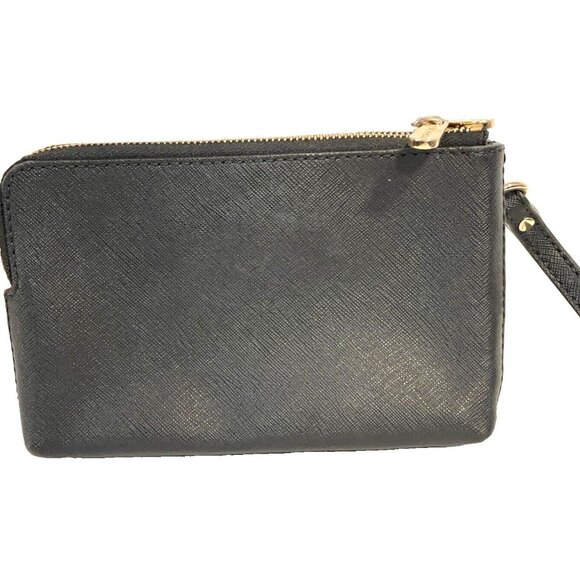 Michael Kors Black Gold Leather Wristlet Wallet Clutch Purse Saffiano Texture - Picture 4 of 12